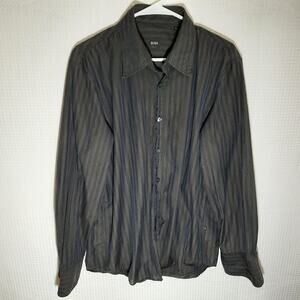 Hugo Boss Slim Fit XL Dress Shirt Black Stripe Made in Italy 100% Cotton